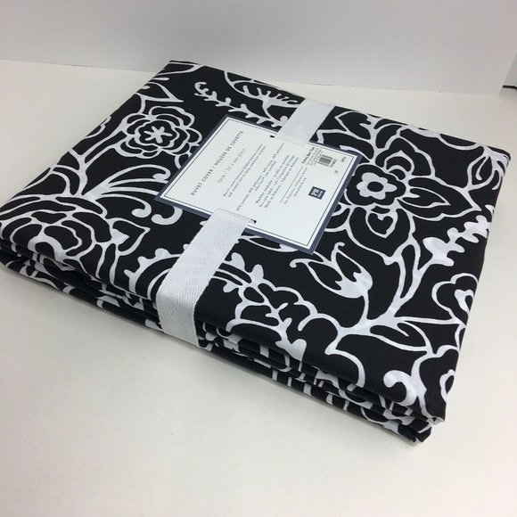 Pottery Barn Teen Dorm Duvet Cover Twin Bloom Doodle Black White Cotton Floral - Picture 9 of 12